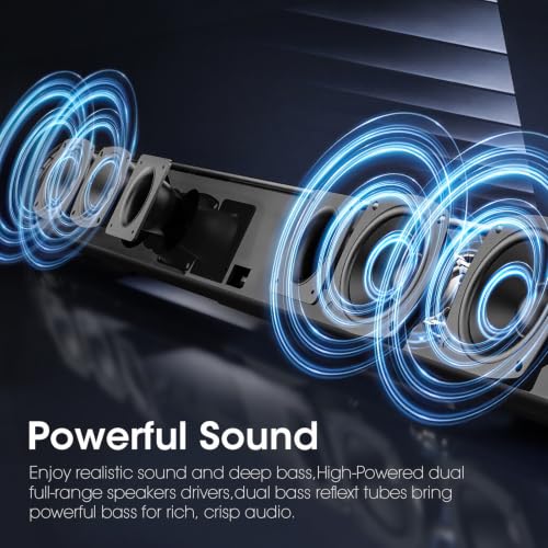 BESTISAN 80 Watt Soundbar, Sound Bars for TV of Home Theater System (Bluetooth 5.0, 34 inch, DSP, Strong Bass, Wireless Wired Connections, Bass Adjustable, Wall Mountable) - color: 34 inch black