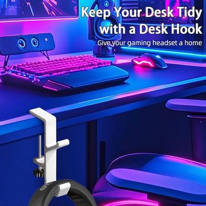 Desk Mount Bag Holder Hook Clamp, Bag Hook 1 Pcs-Double Hook White | Portable Purse Hook for Table, Reduce Desk Clutter, Desk Mount Headphones Holder, Backpack Hanger, Table Hanging Storage - color: 1 Pcs-Double Hook White
