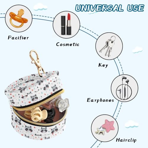 Pacifier Case Heart Raccoon Face Pattern Printed Waterproof Pacifier Holder Pouch with Metal Hook Clip Round Small Soother Storage Bag for Diaper Bag Stroller - color: Heart Raccoon Face Pattern