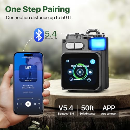 Mini Bluetooth Speaker, Smart Wireless Portable Speaker with Touchscreen, Loud HD Sound, LED Lights, BT5.4, All In One Small Audio for Home/Outdoor/Travel/Shower/Party/Beach/Camping/Hiking/Cycling