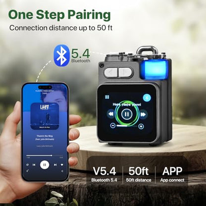 Mini Bluetooth Speaker, Smart Wireless Portable Speaker with Touchscreen, Loud HD Sound, LED Lights, BT5.4, All In One Small Audio for Home/Outdoor/Travel/Shower/Party/Beach/Camping/Hiking/Cycling