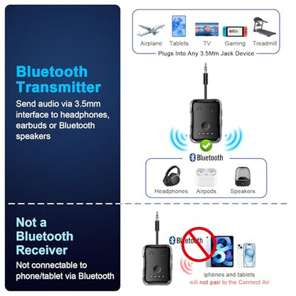 Premium Bluetooth 5.4 Airplane Audio Adapter, 30Hrs Playtime, aptX Adaptive & HD Audio Transmitter for AirPods/Bose, Supports 2 Headphones for Travel Flight & TV - color: Black