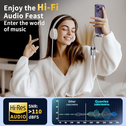 Magnetic Lightning + USB C to 3.5mm Headphone and Charger Adapter,【Apple MFi Certified】 2-in-2 USB C/Lightning to Aux Audio Jack with PD Fast Charging Cable Compatible with iPhone 16/15 /14/Samsung