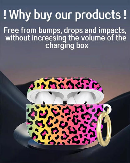 Compatible with AirPod Pro 2nd//1st Generation Case Cover with Key Chain,Full Protective Shockproof Wireless Headphone Case for Airpod Pro 2023/2022/2019(Neon Rainbow Leopard Print) - color: Neon Rainbow Leopard Print