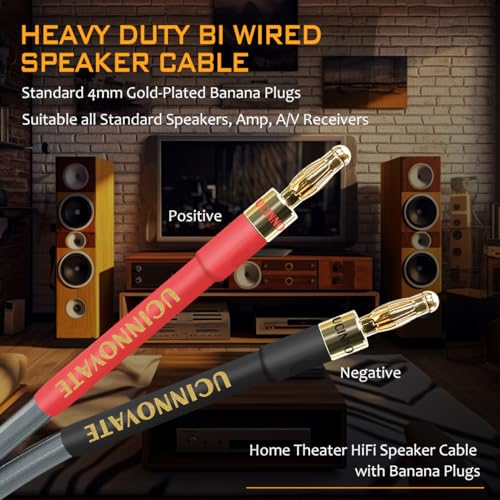 2 Pack 12AWG 4m High-End HiFi OFC Speaker Cable with Banana Plugs, 1 Pair Bi-Wire Cold Welding Oxygen Free Copper Speaker Wire Cable with 4mm Gold Plated Banana Plugs for Audio Home Theater - style: 2x 4m High-end Speaker Cable