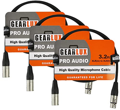 Gearlux XLR Microphone Cable, Fully Balanced, Male to Female, 3.2 Feet - 3 Pack - size: 3.2 Ft, style: 3 Pack