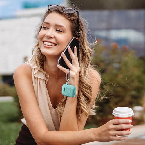 Lerobo for AirPod Case, Compatible with AirPods Case 2nd Generation | Engraved Flower Soft Silicone Cover with Keychain for AirPods 2/1, Wireless Charging, Scratchproof, One-piece Design - color: Mint Green