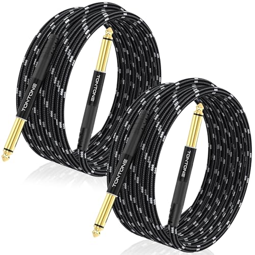 1/4 Inch Guitar Cable 2-Pack, 20FT, 6.35mm TRS Balanced Audio Cable | Quarter Inch TRS to TRS Balanced Stereo Instrument Cable for Electric Guitar, Bass, Keyboard, Mixer and Amplifier - size: 20 FT