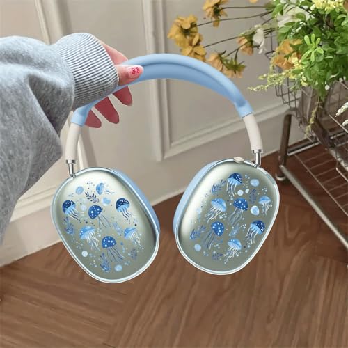 Cute Sea Jellyfish Clear Case for Airpods Max Headphones Cartoon Ocean Soft TPU Ear Cups Cover Anti-Scratch Silicone Ear Pad Protective Case Unique Headband Cover for Apple Airpods Max - color: Jellyfish 03