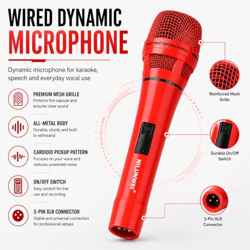 YS-36D Dynamic Microphone - Premium Vocal Microphone, cardioid directional wired microphone, with 14 foot XLR to 1/4 inch audio cable, desktop tripod, extension rod, microphone storage bag (Red) - color: 1 red ribbon solid