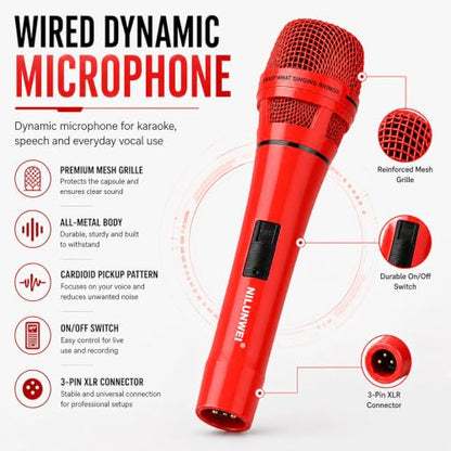 YS-36D Dynamic Microphone - Premium Vocal Microphone, cardioid directional wired microphone, with 14 foot XLR to 1/4 inch audio cable, desktop tripod, extension rod, microphone storage bag (Red) - color: 1 red ribbon solid