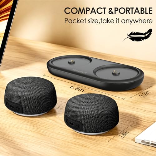 Dual Bluetooth Speaker Set with TWS & Magnetic Base Wireless Speakers - color: Black
