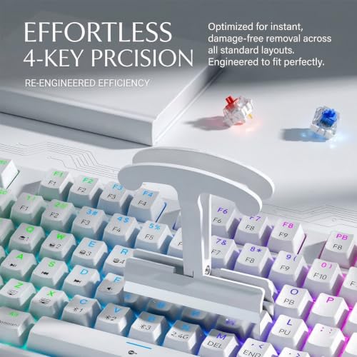4-Key Keycap Puller, Keyboard Key Remover & Key Cap Removal Tool 4X Faster | JM.JEEMI Mechanical & Hot-Swappable Keyboards Key Puller, Keyboard Cleaning Kit Compatible with Most Key Layout, Large, White - size: Large