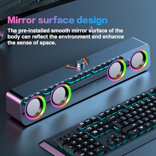 Elimavi Computer Speakers for Desktop PC, 2.0-Channel Speakers with Static LED Lighting and Volume Control, Featuring a 3.5mm Input and USB Powered Plug and Play, Compatible with Monitors, laptops
