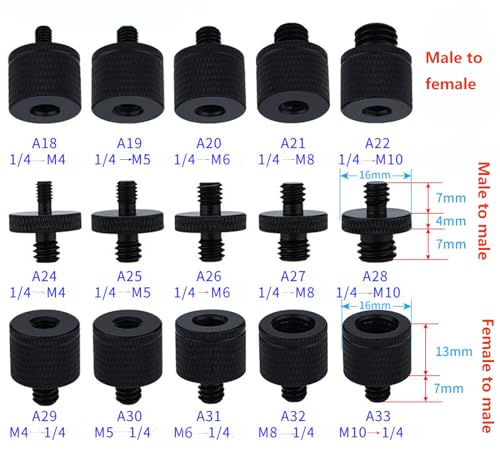 Camera Microphone Quick Release Flash Tripod Adapter Mount Kit Hot Shoe 1/4 to 3/8 M5 M6 M8 Male Female Convertion Thread Screws Series Set for Go pro Insta360 (15 Pcs MS)