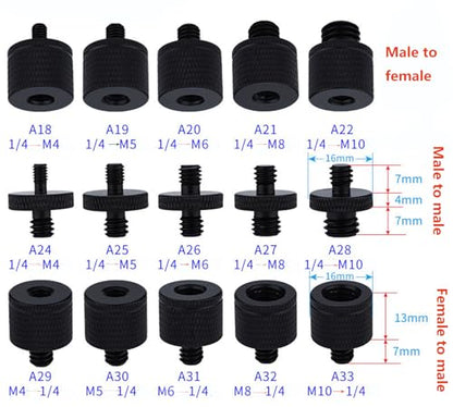 Camera Microphone Quick Release Flash Tripod Adapter Mount Kit Hot Shoe 1/4 to 3/8 M5 M6 M8 Male Female Convertion Thread Screws Series Set for Go pro Insta360 (15 Pcs MS)