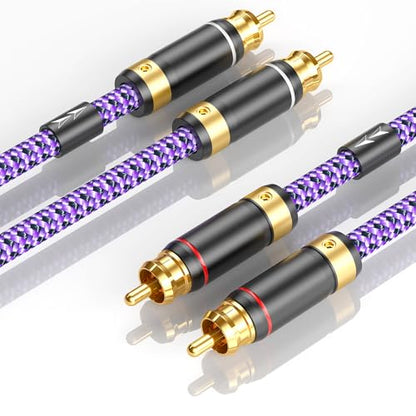 Auidophile 2 RCA Male to 2 RCA Male Stereo Audio Cable Gold Plated | HiFi System Interconnect Cable Purple (9.8FT/3M) - size: 9.8FT/3M