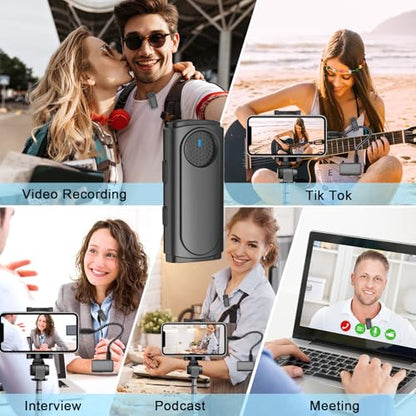 Wireless Lavalier Microphone for iPhone, iPad, Android, Camera - Mini Microphone with Noise Reduction & Charging Case - Mini Clip-on Mic for Podcasting, Vlogging, Live Streaming, Interview