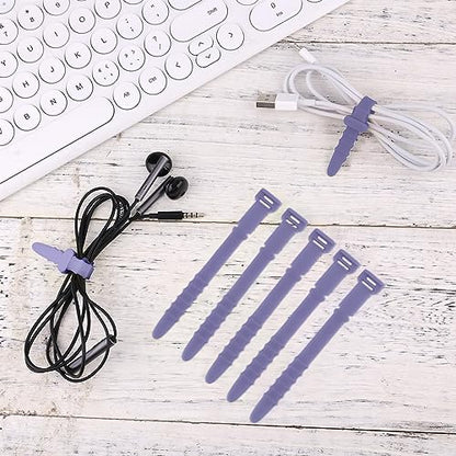 NQEUEPN 20pcs Reusable Purple Silicone Releasable Zip Ties, Cord Organizer Straps, Elastic Cord Management Cable Ties for Headphones, Charging Wire, Home Office Table Organization