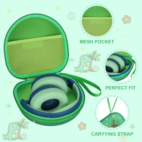 Kids Headphone Case for iClever/Acer, Dinosaur Green(Case Only) | for iClever BTH12 HS19 BTH22 BTH20 BTH18 BTH26/JBL Junior 320/MIDOLA/JoySpark/eKids/ ADOOPE/JLab Girls Boy Kids Headphone - color: Dinosaur Print - Green
