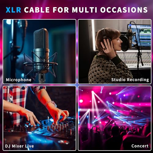XLR Cables, Microphone Cables 6ft 2 Pack Gold-Plated 3-Pins - size: 6 Foot
