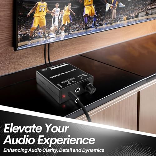 TNP Portable 3.5mm Headphone Amplifier with RCA Input, Volume Control | Inline Headphone Amp with 3.5mm and 6.35mm Outputs, 5V Power Adapter, and Analog Knob for Pc and Home Audio