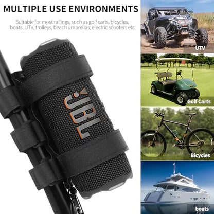 Portable Speaker Mount for Golf Cart Railing Bike or Boat, Waterproof Outdoor Adjustable Strap for Most Speakers (Black)