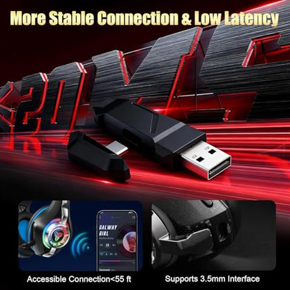2.4GHz Wireless Gaming Headsets for PS5/PS4/Switch, RGB Noise Cancelling Over-Ear Headphones with 7.1 Surround Sound, 40mm Drivers, Bluetooth 5.4, 276g Ultraligero, Memory Foam, 45H Gaming Headphones - color: Black