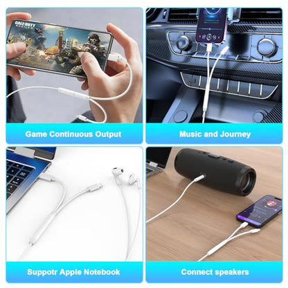 [Apple MFi Certified] Lightning/USB Type C to 3.5 mm Headphone Jack Adapter | 2-in-1 iPhone Headphone Adapter, iPhone Aux Adapter Converter Dongle Audio Cable for iPhone 17 16 15 14 13 12 11 XS XR X 8 7