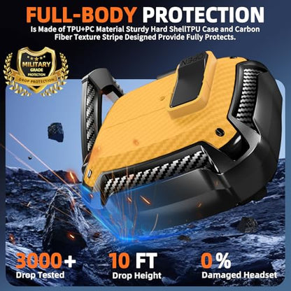 Safety Lock Case for Samsung Galaxy Buds3 FE/3/3 Pro (Yellow) | with Phone Stand,with Secure Lock Clip & Cleaning kit Full Body Shockproof Carbon Fiber Protection Design - color: C-yellow