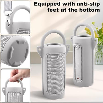 for JBL Grip Portable Waterproof Speaker Silicone Case, White | Portable Travel Soft Cover with Adjustable Shoulder Strap and Carabiner, Protective Skin Case, Anti-Slip Feet - color: White Case