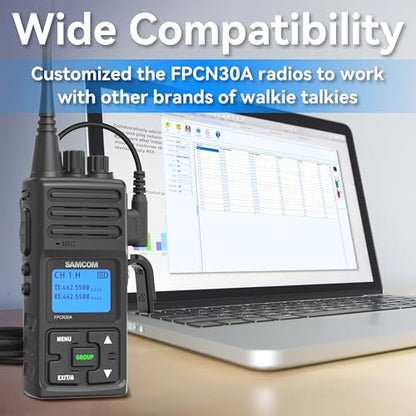 SAMCOM Upgraded Frequency FPCN30A Walkie Talkies for Adults Long Range | with Earpiece 24-Hour Battery Life,Programmable, 5W High Power, Dual PTT, Group Call, for Business Construction,2Pack