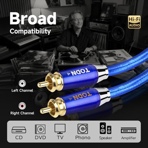 TODN RCA Cables 3ft Audiophile with Silver-Plated-OCC and Triple Shielded | Treble Resolution, Noise Reduction, RCA Male to RCA Male, 24K Gold-plated Plug, Left and Right Channel - color: Silver-plated-ULTRA, size: 3ft/1m