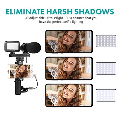 Movo Vlog Kit V7 - YouTube Starter Kit with Grip, Stereo Microphone, Light and Wireless Remote Vlogging Kit for iPhone, Android - iPhone Vlogging Kit