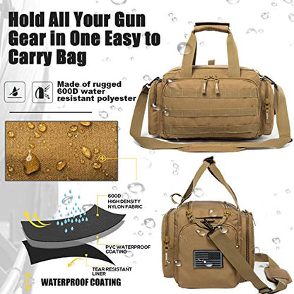 Range Bag | Gun Range Duffle Bag for Handguns and Ammo,USA Flag Patch Included. - color: Khaki