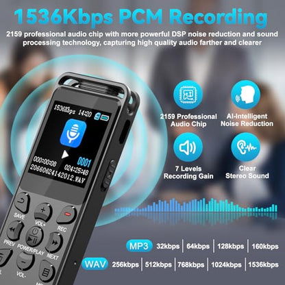 Digital Voice Recorder with Playback, Volorful 80H HD Recording Device | External Microphone, AI Noise Reduction, One Touch Recording/Lock, Voice Activated, Password, Lecture Meeting Interview Class