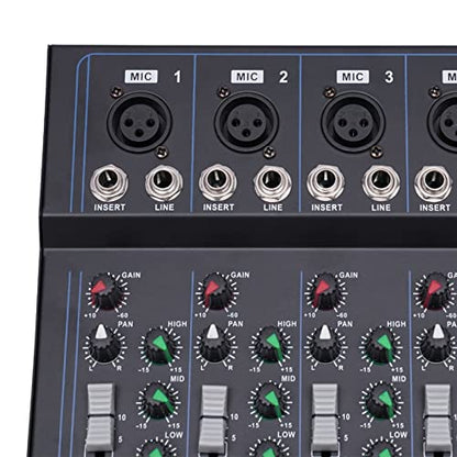 Portable Audio Mixer 7-channel Mixer with 6 Music Modes Three-band Equalization Bluetooth Mixer Dj Mixer, Interface|USB|Bluetooth Connectivity,48V Phantom Power,Monitor Function (5 microphone input)