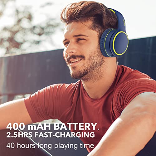 B10 Wireless Bluetooth Over-Ear Headphones, Lightweight Folding Stereo Bass Headset with Mic, 50H Playtime, Volume Control, Bluetooth 5.3 Headphones for iPad/Travel/Tablet/PC (Blue) - color: Blue