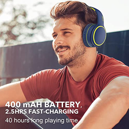 B10 Wireless Bluetooth Over-Ear Headphones, Lightweight Folding Stereo Bass Headset with Mic, 50H Playtime, Volume Control, Bluetooth 5.3 Headphones for iPad/Travel/Tablet/PC (Blue) - color: Blue