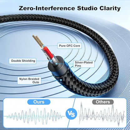 New Bee XLR Cable 6ft 2-Pack Male to Female Microphone Cable | Balanced 3 Pin, Nylon Braided, for Studio Recording, Mixing, Powered Speakers & Audio Interface - size: 6 Feet