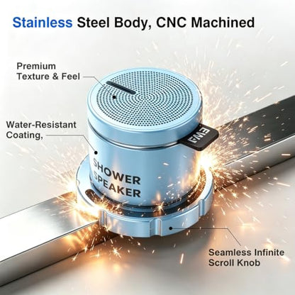 EWA Shower Speaker, Magnetic Portable Bluetooth Speaker with Phone Stand,Metal Portable Wireless Mini Speakers Waterproof with Rotary Control,for Bathroom Gym Home, Birthday Gifts (Blue) - color: Blue