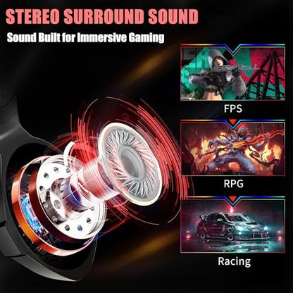 Ozeino Gaming Headset for PC, Ps4, Ps5, Xbox Headset with 7.1 Surround Sound, Gaming Headphones with Noise Cancelling Mic RGB Light Over Ear Headphones for Xbox Series X/S, Switch -Red - color: Red