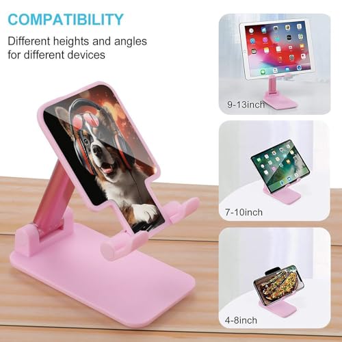 Cute Dog Wearing Headphones Phone Stand Portable Travel, Phone Holder for Desk Compatible with iPhone 17/16/15 Pro Max Air, Cell Phone Stand Adjustable Office Accessories - color: pink-style