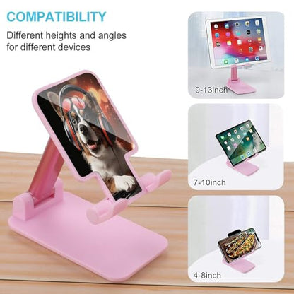 Cute Dog Wearing Headphones Phone Stand Portable Travel, Phone Holder for Desk Compatible with iPhone 17/16/15 Pro Max Air, Cell Phone Stand Adjustable Office Accessories - color: pink-style