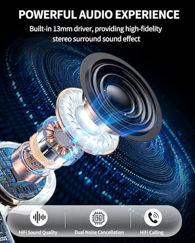 True Wireless Earbuds, Bluetooth 5.4 Headphones with Dual ENC ANC Noise Canceling, 13mm Drivers for Deep Bass Stereo, IPX7 Waterproof, 18H Playtime, USB-C Charging Case for iPhone Android - color: Rose gold