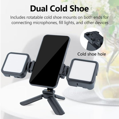 Mini Tripod with Phone Holder & Dual Cold Shoe Mount - Universal Smartphone Stand for DJI Pocket3/4 iPhone 17 Pro Max, GoPro, Webcam - Portable Desktop Tripod for Content Creation