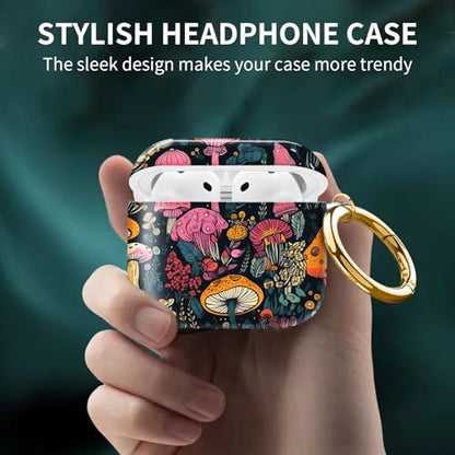 Cute Case Cover Compatible with AirPods 4th Generation 2024, Shockproof for Women & Girls with Cute Golden Round Buckle – Protective, Anti-Drop Design(Cute Boho Mushroom) - color: Cute BOHO Mushroom