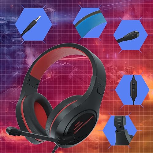 Anivia MH601 Headphones with Microphone Wired Headset with Active Noise Canceling Microphone, 3.5mm Audio Jack Stereo Headphone - Red (Game/Work/School) - color: Red
