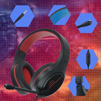 Anivia MH601 Headphones with Microphone Wired Headset with Active Noise Canceling Microphone, 3.5mm Audio Jack Stereo Headphone - Red (Game/Work/School) - color: Red