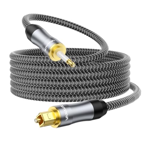 VANAUX Toslink to Mini Toslink Digital Optical Cable,S/PDIF Fiber Optic Audio Cable,24K Gold Plated for TV,Soundbars,Stereo Systems【Not A 3.5mm Auxiliary Plug】(20ft/6m) - size: 20 ft